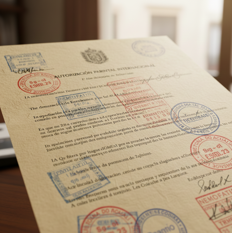 Documento de autorización parental legalizado para viaje de menor