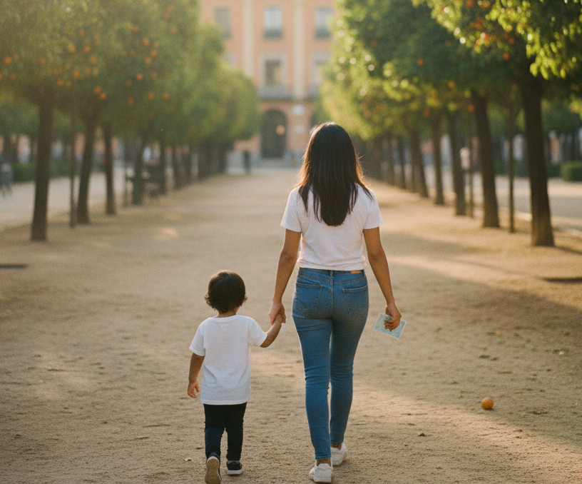 Madre con tarjeta TIE larga duración y su hijo en Sevilla
