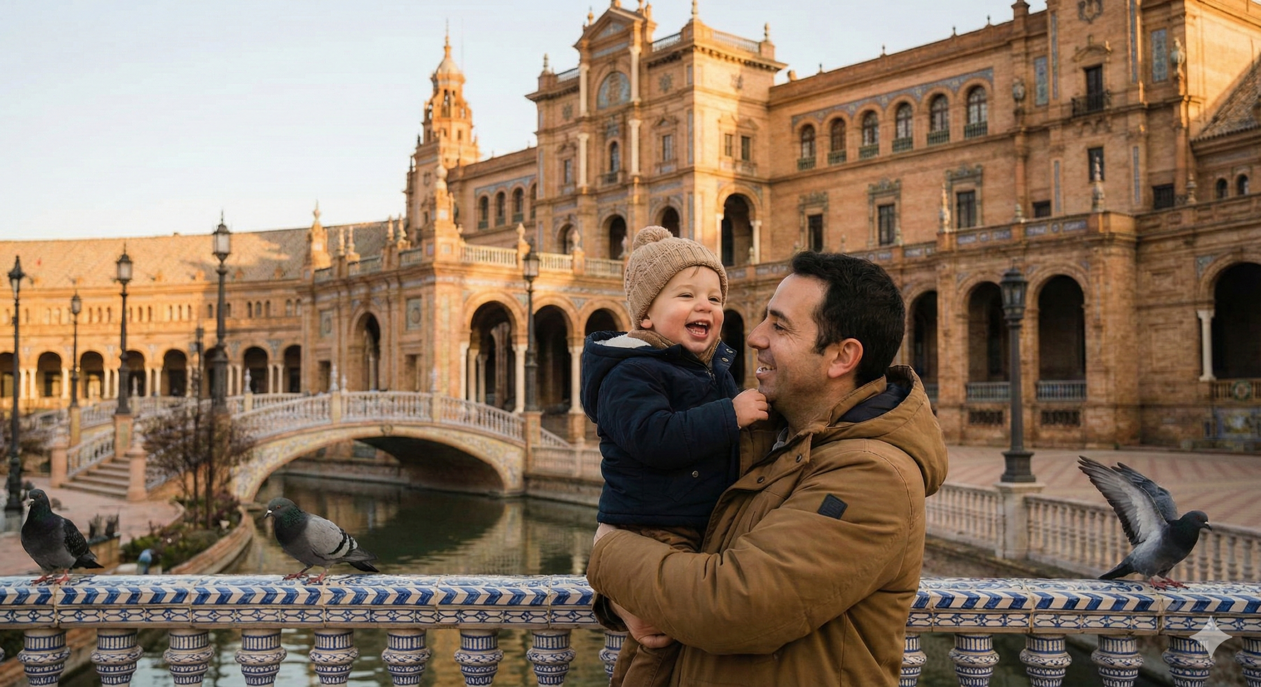 Padre extranjero con hijo español en Parque María Luisa solicitando arraigo familiar