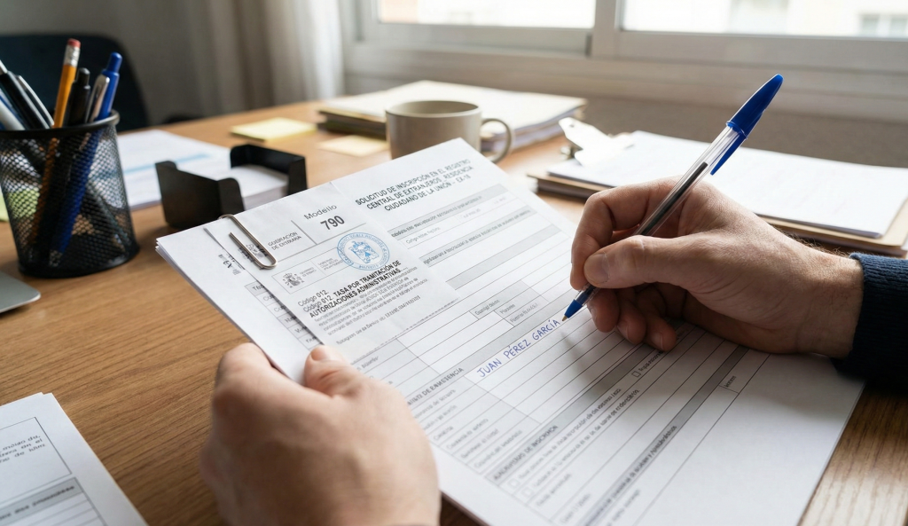 Rellenando formulario EX-18 y tasa 790 para certificado registro unión