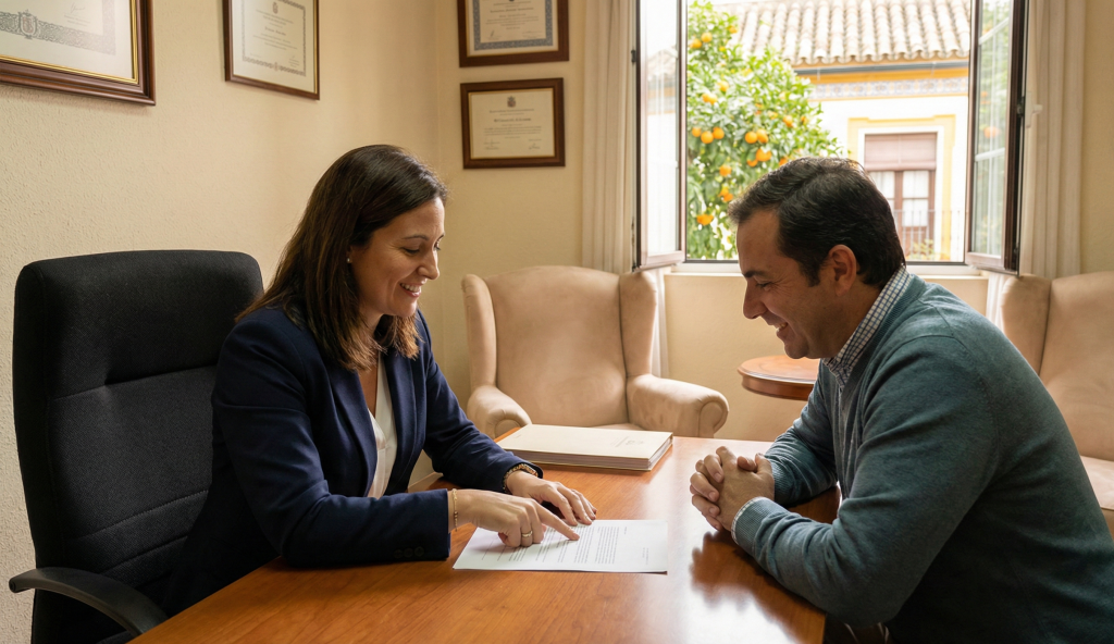 Familiares gestionando autorización trabajo penados con abogado en Sevilla