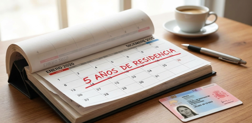 Calendario marcando 5 años de residencia continuada para larga duración UE