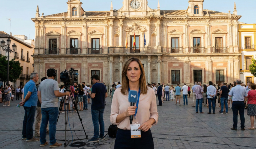 Corresponsal de medio extranjero en Sevilla trabajando con acreditación de prensa