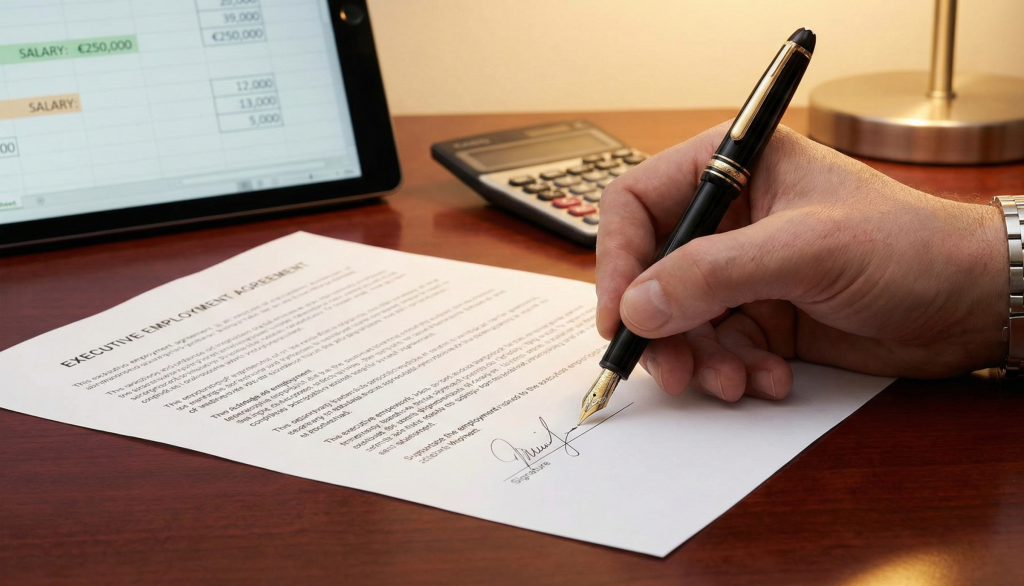 Firma de contrato de alta dirección con salario para permiso residencia PAC