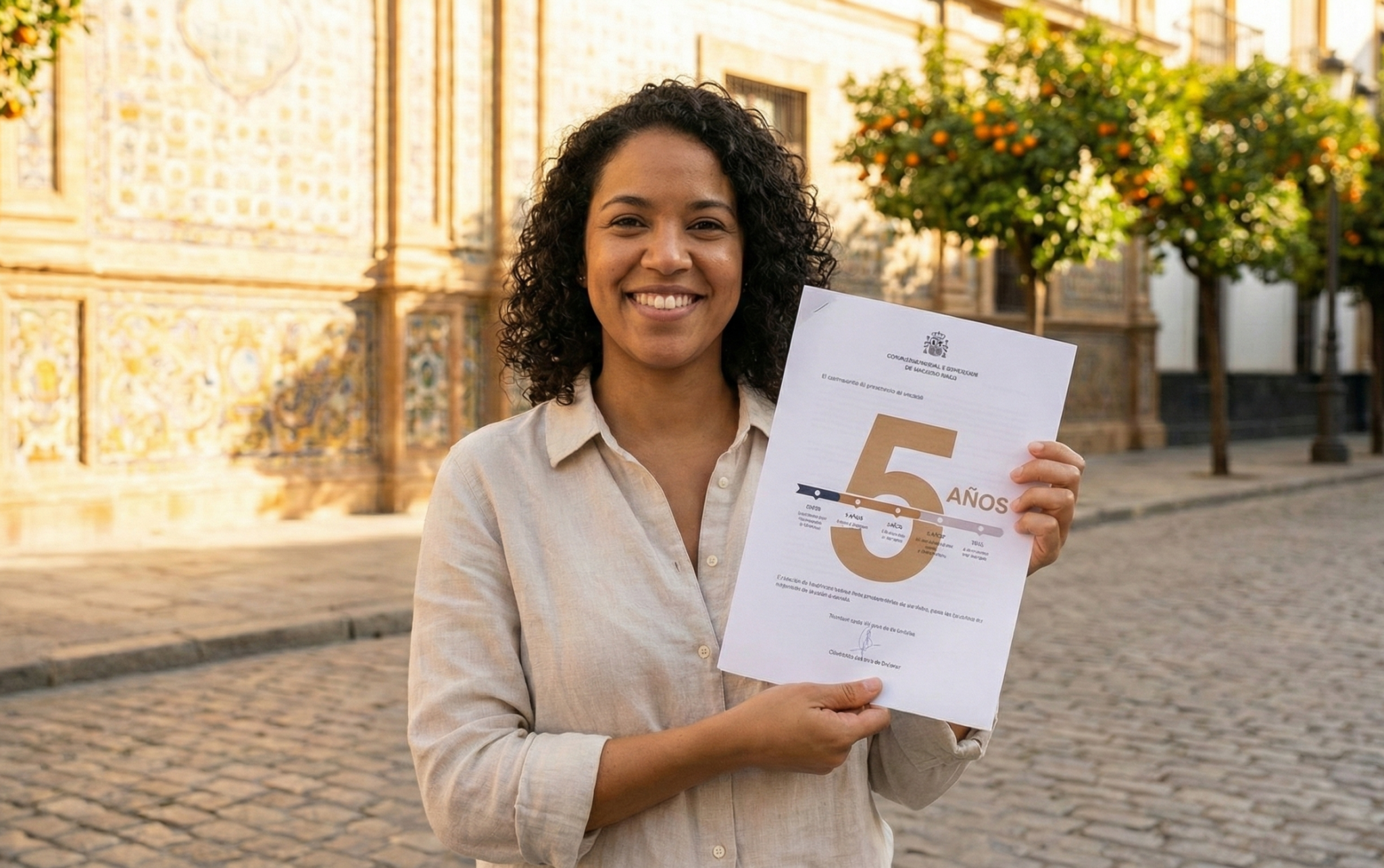 Residente celebrando concesión de arraigo familiar por 5 años