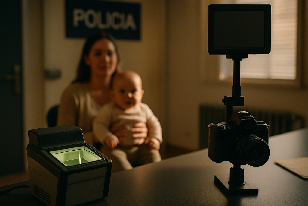 Bebé en comisaría para tarjeta TIE extranjería