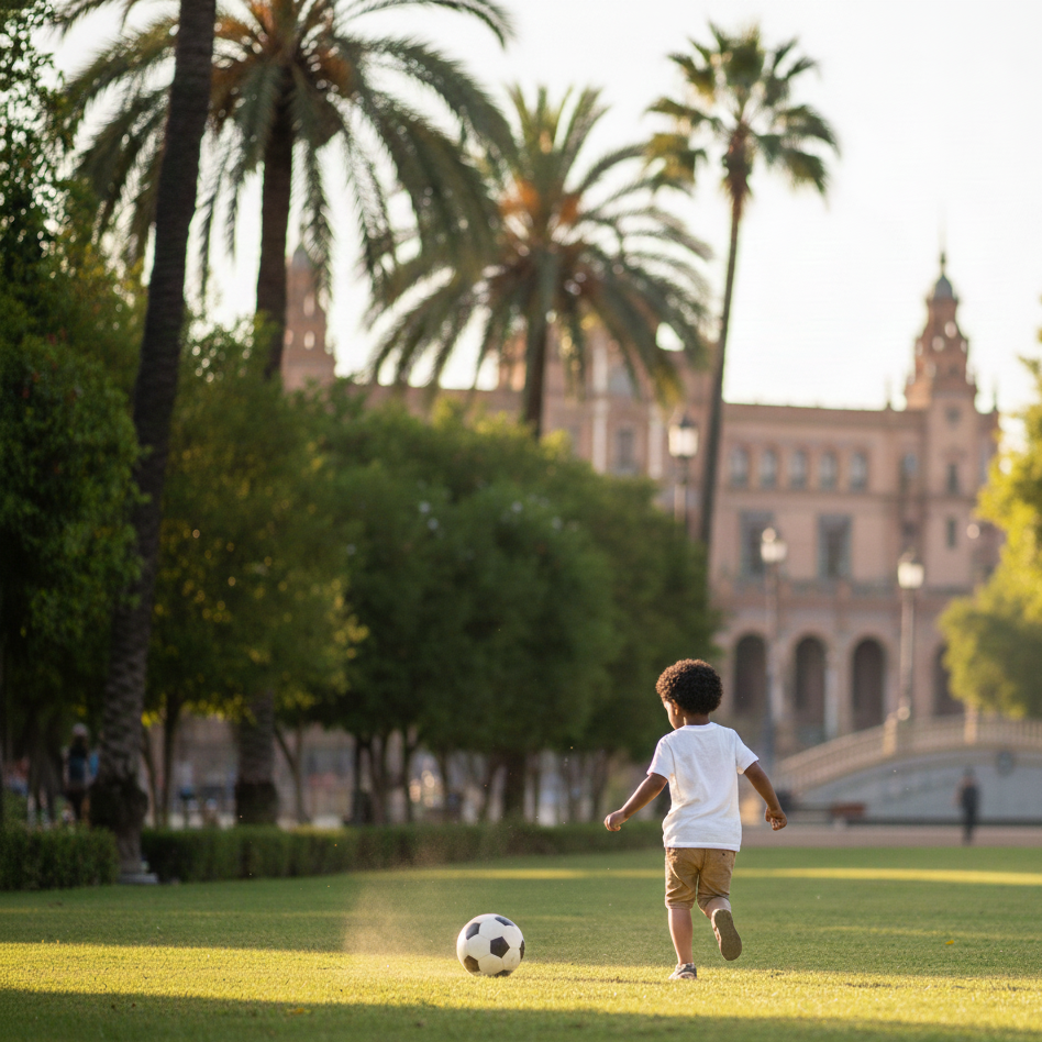 Niño saharaui jugando en parque de Sevilla