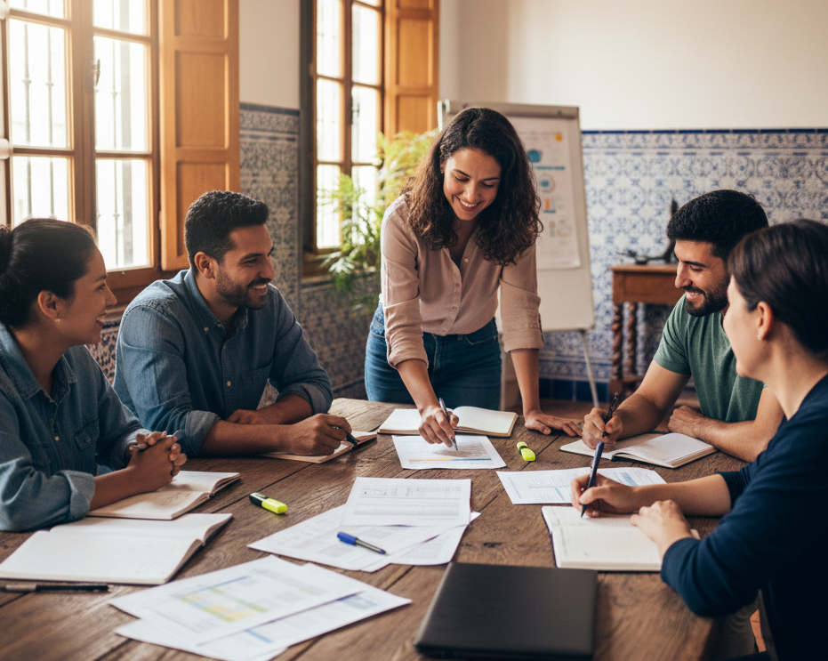 Reunión de ONG planificando programa vacaciones en paz